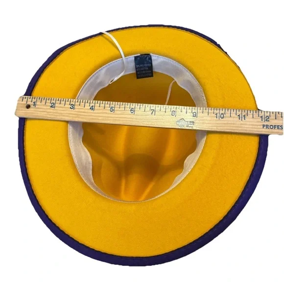 Purple Classic Fedora Hat Felt Panama Classic Jazz Cap, Wide Yellow Brim Unisex - Picture 7 of 12